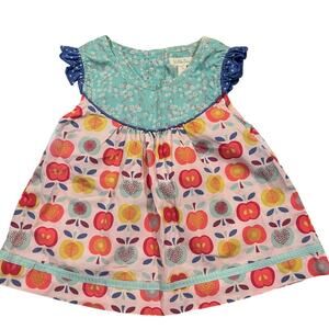 Matilda Jane Girl 6 Apple Print Ruffle Sleeve Tunic Top Girls Cute Retro Dress